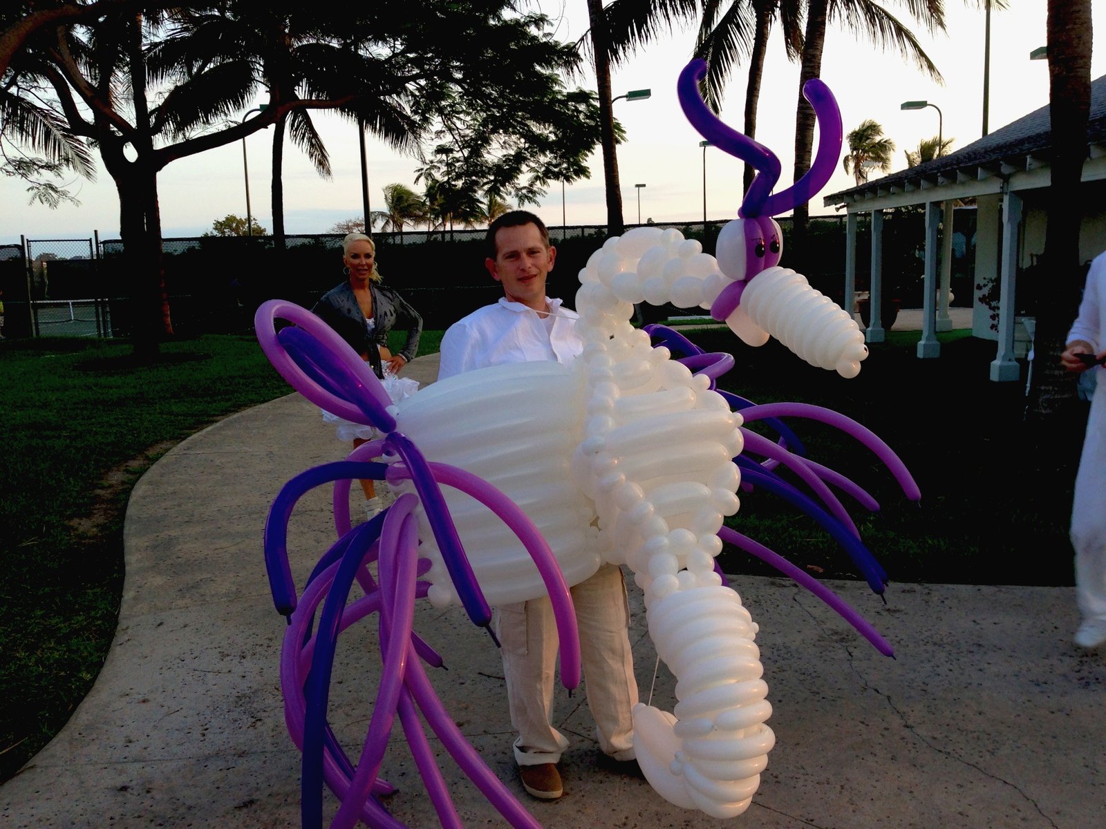 Large-scale balloon sculpture display at venue entrance
