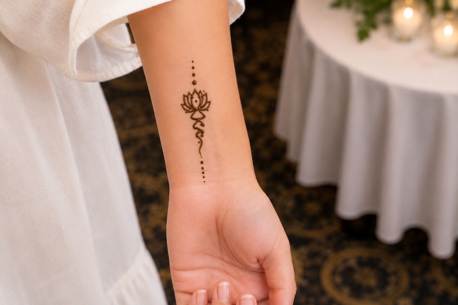 Natural henna tattoo design on wrist